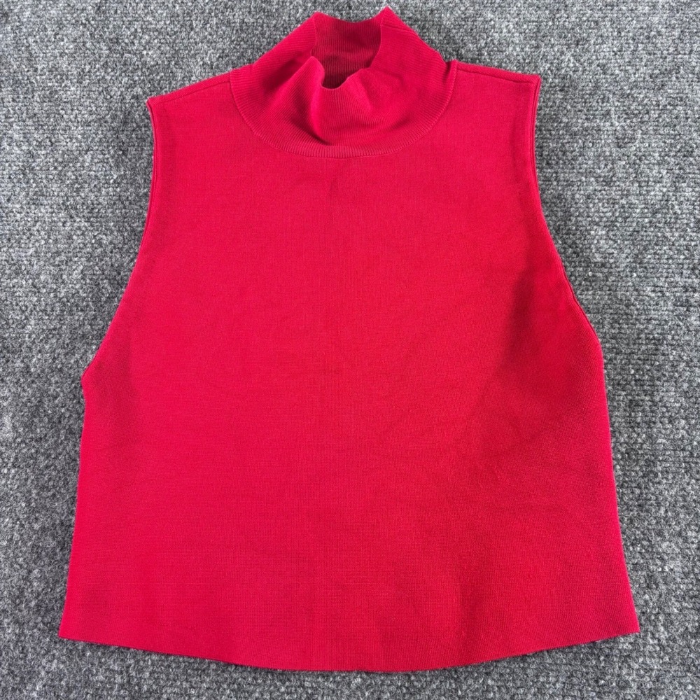 Alice + Olivia Mock Neck Top Womens S/P Red Sleeveless Knit Cropped CL000513721